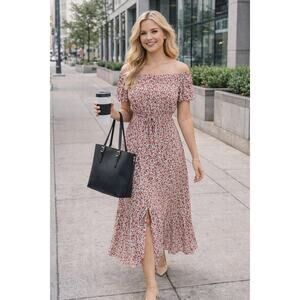 Prairie Floral Off Shoulder Maxi Dress Cream Ditzy Floral M Romantic Cottagecore